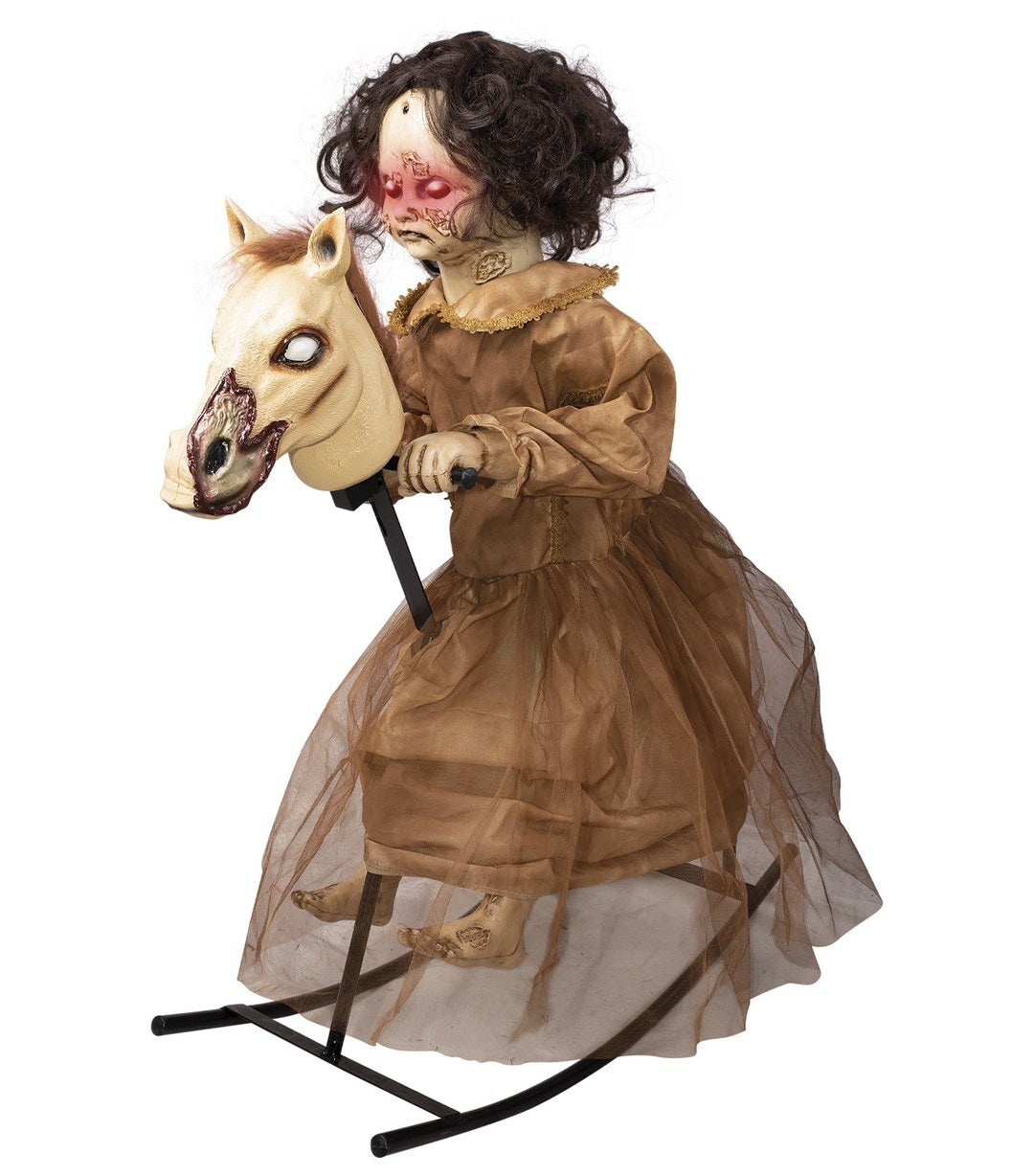 Animated Cursed Girl on Rocking Horse