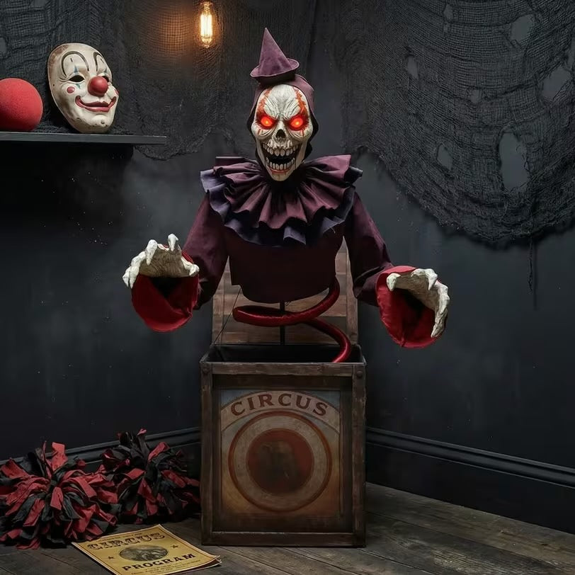 5 Ft. Skeleton Clown Mechanical Jack-in-the-Box Decoration