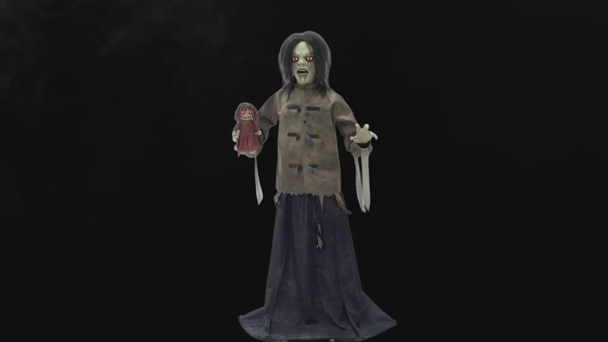 5 Ft. Maniac Mary in a Straitjacket with Doll Animated Decoration